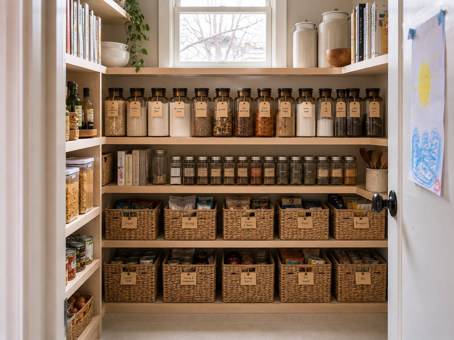 A Denver pantry after a Reset & Co. Home reset — labeled jars, baskets, organized shelves