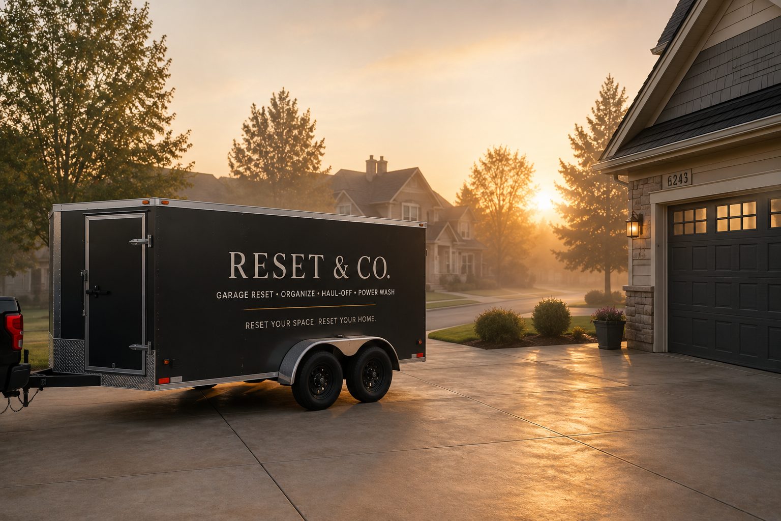 The Reset & Co. trailer parked outside a Colorado home, ready for a job
